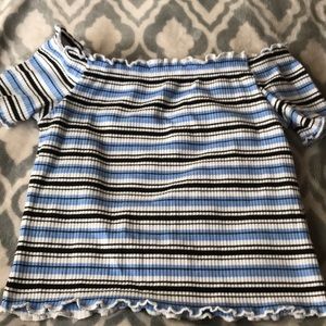 girls lettuce trim rib-knit striped bardot tip